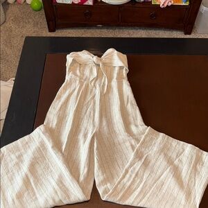 Majorelle Striped Cream Strapless Linen-Blend Jumpsuit